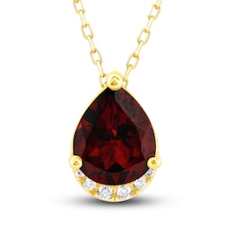 Natural Garnet Pendant Necklace 1/20 ct tw Diamonds 10K Yellow Gold 18&quot;