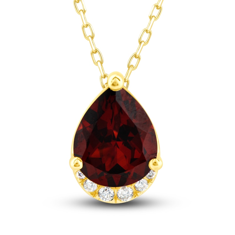 Natural Garnet Pendant Necklace 1/20 ct tw Diamonds 10K Yellow Gold 18"