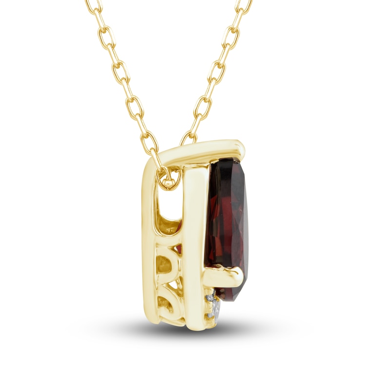 Natural Garnet Pendant Necklace 1/20 ct tw Diamonds 10K Yellow Gold 18"