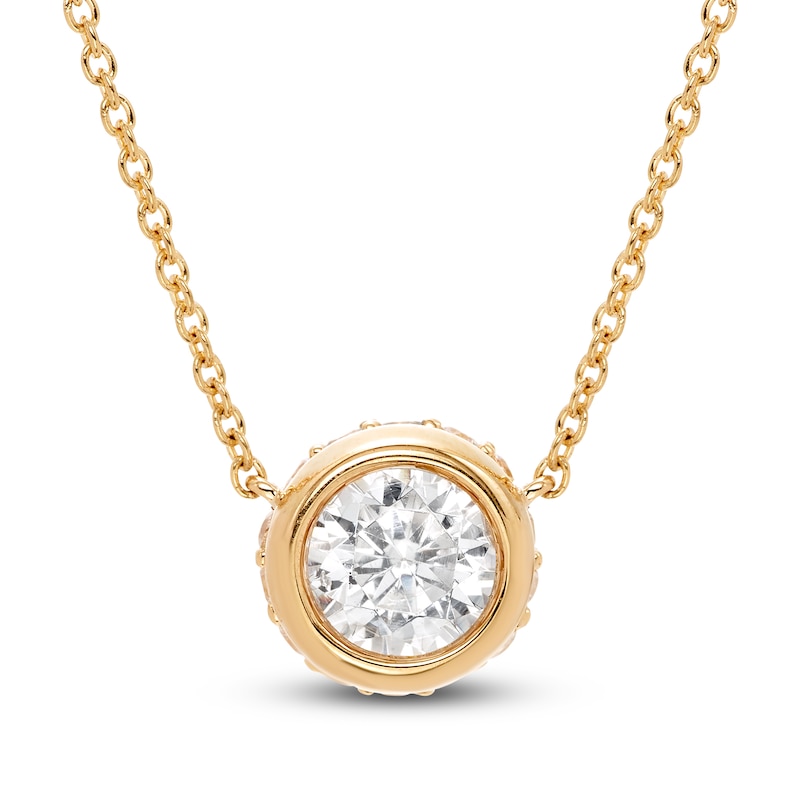 Main Image 1 of Certified Diamond Bezel Pendant Necklace 3/4 ct tw 18K Yellow Gold