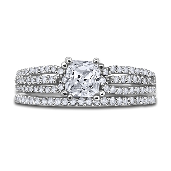 Diamond Bridal Set 2 ct tw Round/Princess/Baguette 14K White Gold