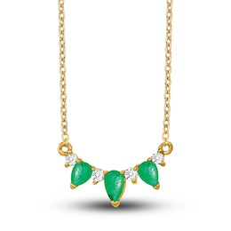 Natural Emerald Necklace 1/8 ct tw Diamonds 14K Yellow Gold