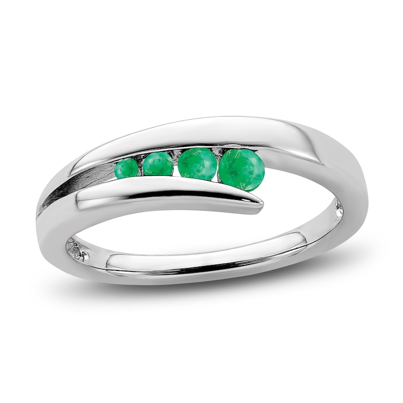 Natural Emerald 4-Stone Ring 14K White Gold