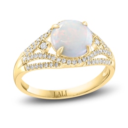 LALI Jewels Natural Opal Engagement Ring 1/4 ct Diamonds 14K Yellow Gold