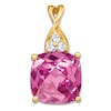 Thumbnail Image 0 of Pink Lab-Created Sapphire Necklace Charm Diamond Accents 14K Yellow Gold