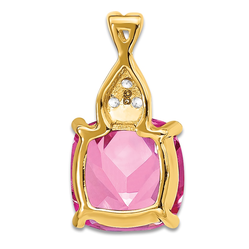 Pink Lab-Created Sapphire Necklace Charm Diamond Accents 14K Yellow Gold