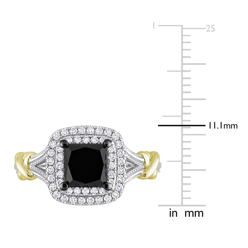 Main Image 4 of Y-Knot Black Diamond Ring 2-1/4 ct tw Princess/Round 14K Two-Tone Gold