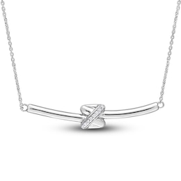 Y-Knot Diamond Bar Necklace 1/20 ct tw Round 14K White Gold 17&quot;