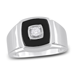 Men's Natural Onyx Ring 1/6 ct tw Diamonds Sterling Silver