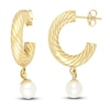 Thumbnail Image 1 of Freshwater Cultured Pearl Hoop Dangle Earrings 14K Yellow Gold