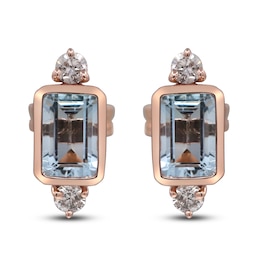 Natural Aquamarine & Diamond Stud Earrings 1/6 ct tw 14K Rose Gold