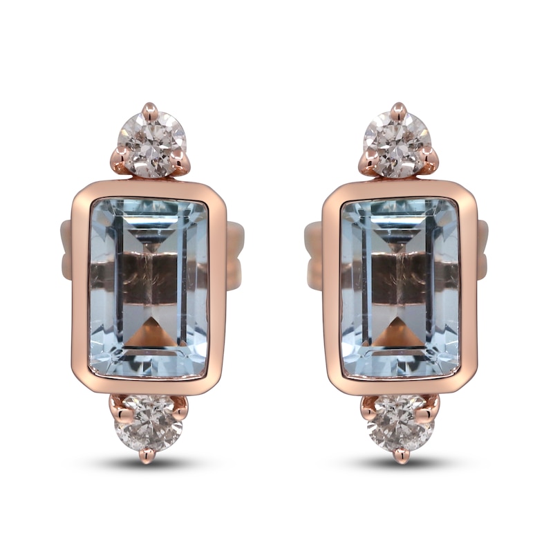 Main Image 1 of Natural Aquamarine & Diamond Stud Earrings 1/6 ct tw 14K Rose Gold