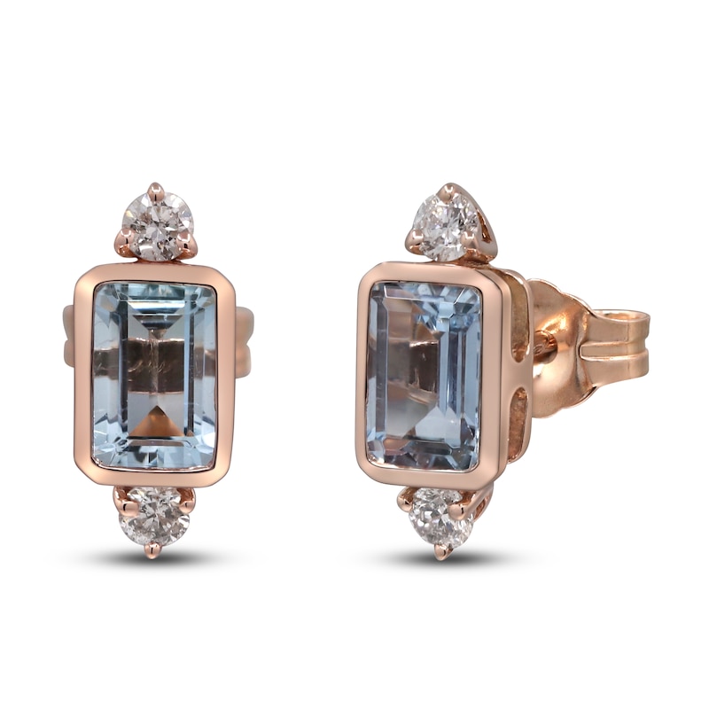 Main Image 2 of Natural Aquamarine & Diamond Stud Earrings 1/6 ct tw 14K Rose Gold