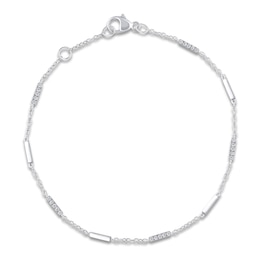 Diamond Station Bracelet 1/8 ct tw Round 14K White Gold 7&quot;