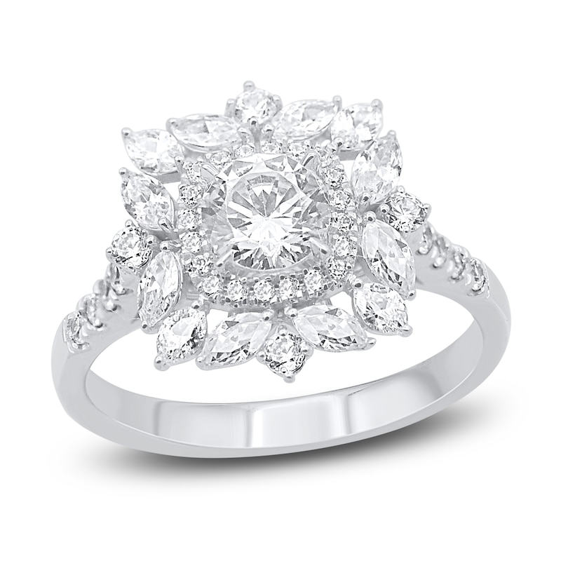 Main Image 1 of Round & Marquise-Cut Diamond Cluster Ring 1-1/2 ct tw 14K White Gold