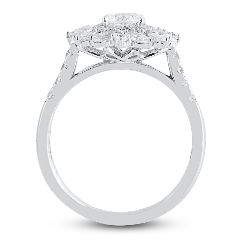 Main Image 2 of Round & Marquise-Cut Diamond Cluster Ring 1-1/2 ct tw 14K White Gold