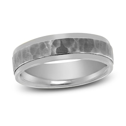 Hammered Beveled Wedding Band Platinum 6mm