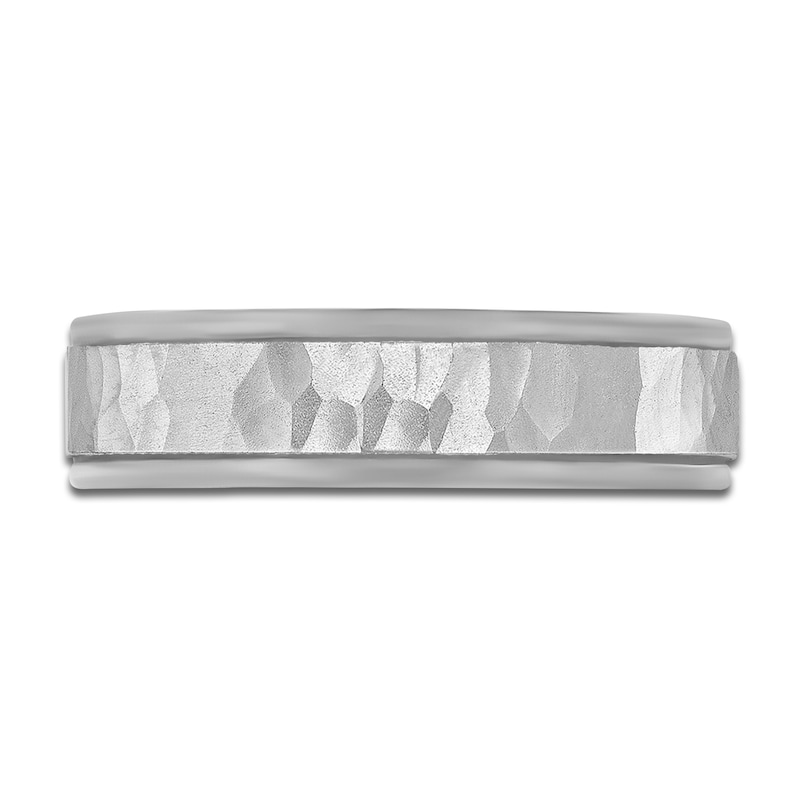 Main Image 3 of Hammered Beveled Wedding Band Platinum 6mm