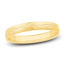 Brushed Leaf Wedding Band 14K Yellow Gold 2.9mm