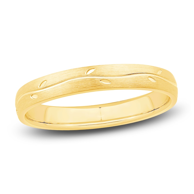 Main Image 1 of Brushed Leaf Wedding Band 14K Yellow Gold 2.9mm