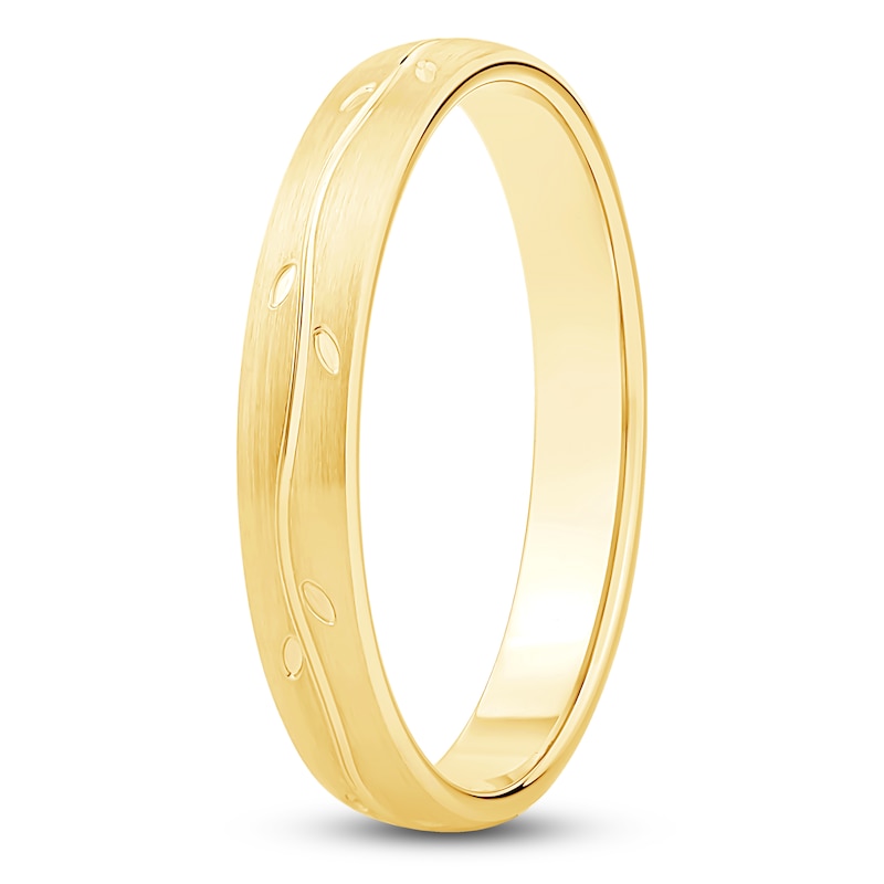 Main Image 2 of Brushed Leaf Wedding Band 14K Yellow Gold 2.9mm