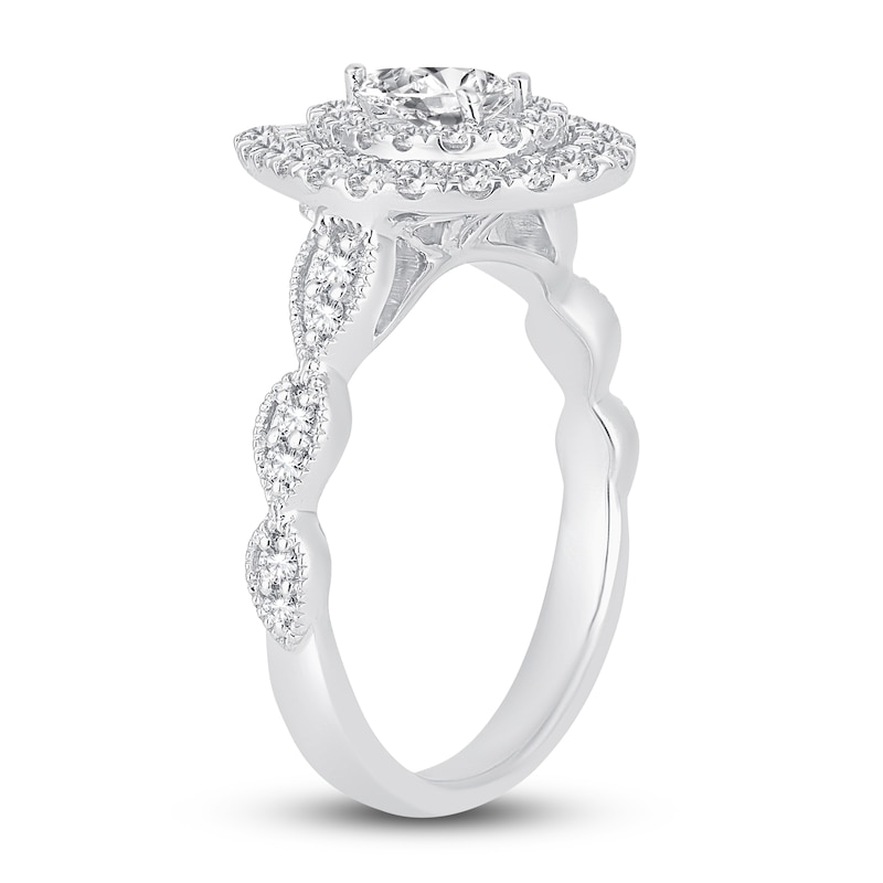 Main Image 2 of Pear & Round-Cut Diamond Double Halo Engagement Ring 1 ct tw 14K White Gold