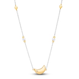 Children's Freshwater Cultured Pearl & Diamond Accent Moon Necklace 14K Two-Tone Gold 13"