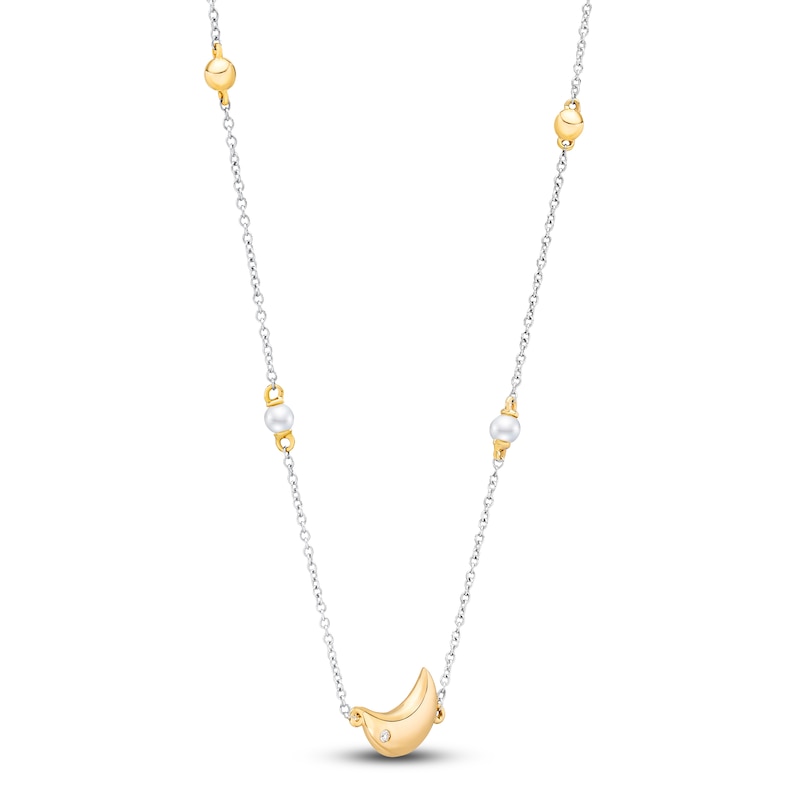 Main Image 2 of Children's Freshwater Cultured Pearl & Diamond Accent Moon Necklace 14K Two-Tone Gold 13&quot;