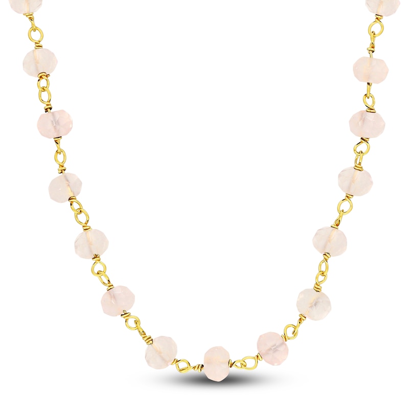 Charm'd by Lulu Frost Natural Rose Quartz Bead Necklace 10K Yellow Gold 18"