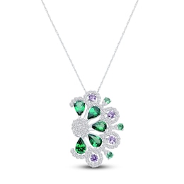 Kallati Natural Tsavorite Garnet, Natural Green & Purple Sapphire Necklace 3/4 ct tw Diamonds 14K White Gold 18&quot;