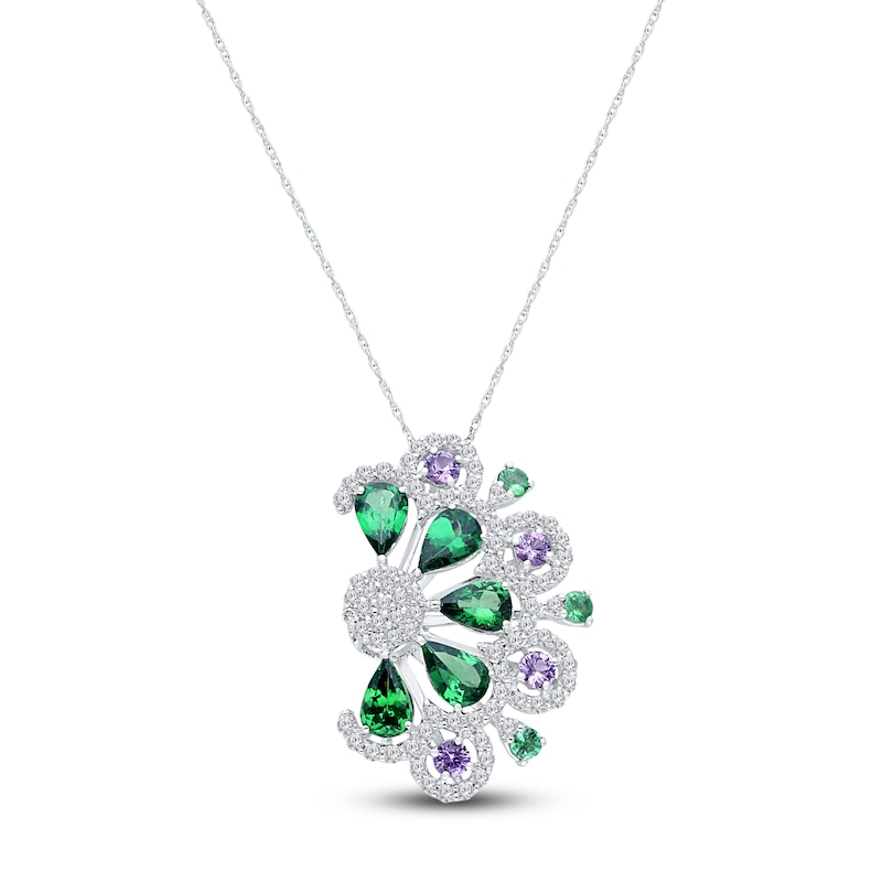 Main Image 1 of Kallati Natural Tsavorite Garnet, Natural Green & Purple Sapphire Necklace 3/4 ct tw Diamonds 14K White Gold 18&quot;