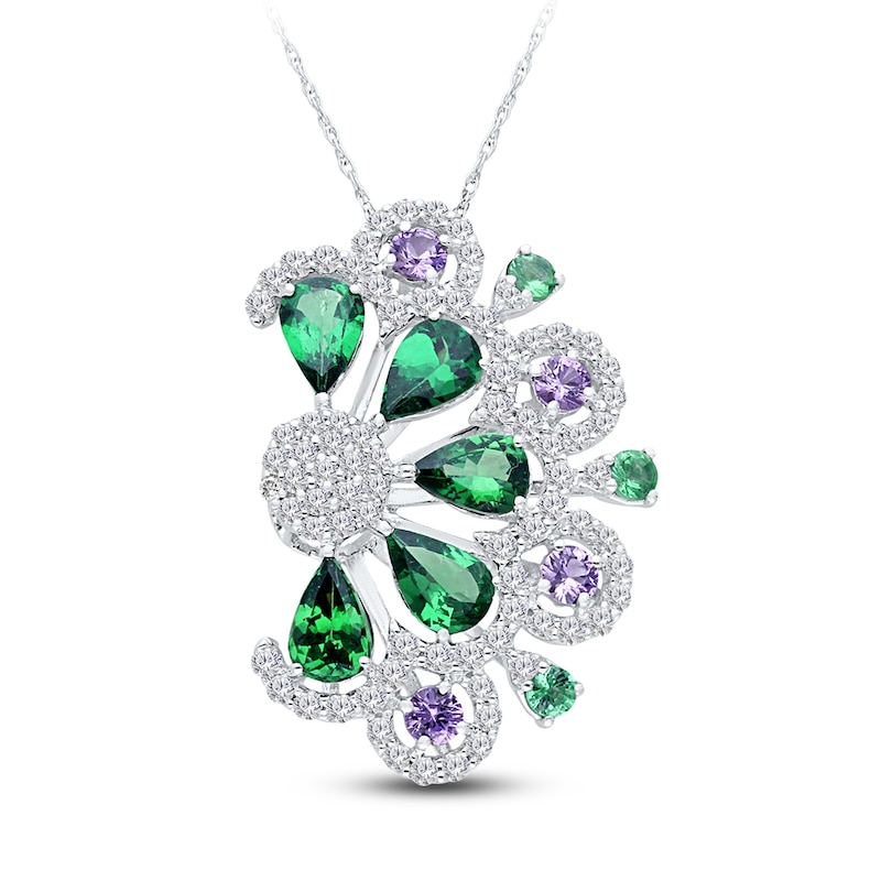 Main Image 2 of Kallati Natural Tsavorite Garnet, Natural Green & Purple Sapphire Necklace 3/4 ct tw Diamonds 14K White Gold 18&quot;