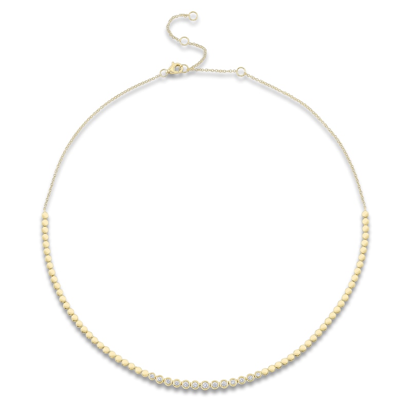 Main Image 1 of Shy Creation Diamond Bezel Link & Polished Bead Necklace 3/8 ct tw 14K Yellow Gold 18&quot; SC55025896