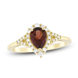 Pear-Shaped Natural Garnet & Diamond Ring 1/5 ct tw 10K Yellow Gold