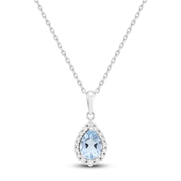 Pear-Shaped Natural Aquamarine & Diamond Necklace 1/6 ct tw 10K White Gold 18&quot;