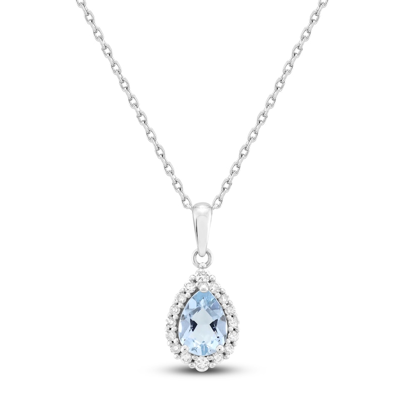 Main Image 1 of Pear-Shaped Natural Aquamarine & Diamond Necklace 1/6 ct tw 10K White Gold 18&quot;