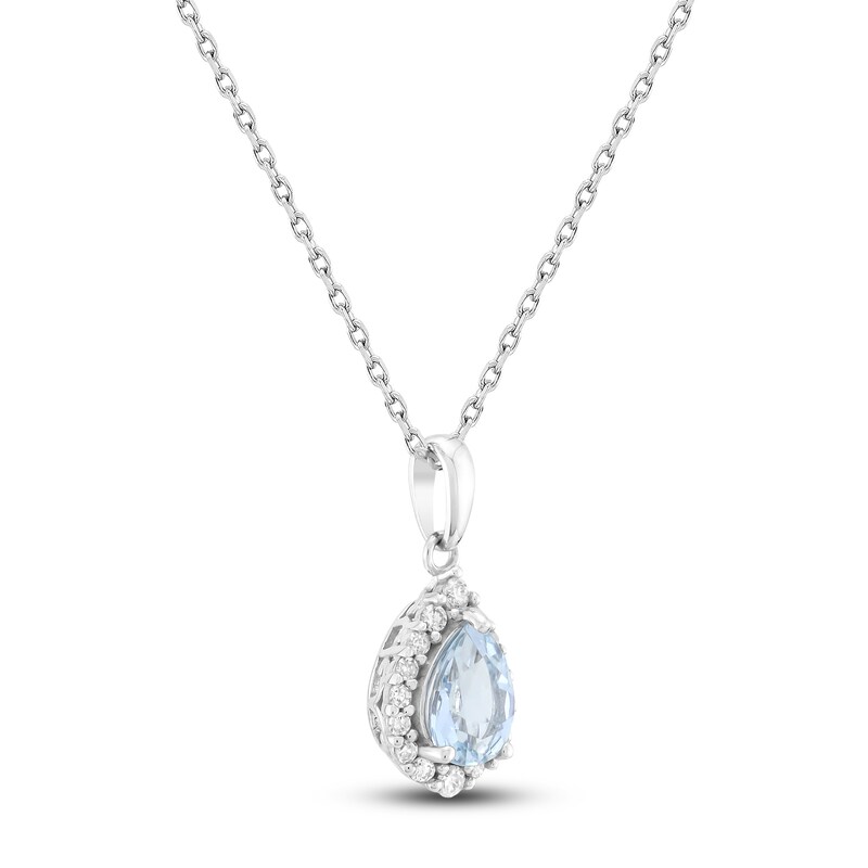 Main Image 2 of Pear-Shaped Natural Aquamarine & Diamond Necklace 1/6 ct tw 10K White Gold 18&quot;