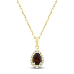 Pear-Shaped Natural Garnet & Diamond Necklace 1/6 ct tw 10K Yellow Gold 18&quot;