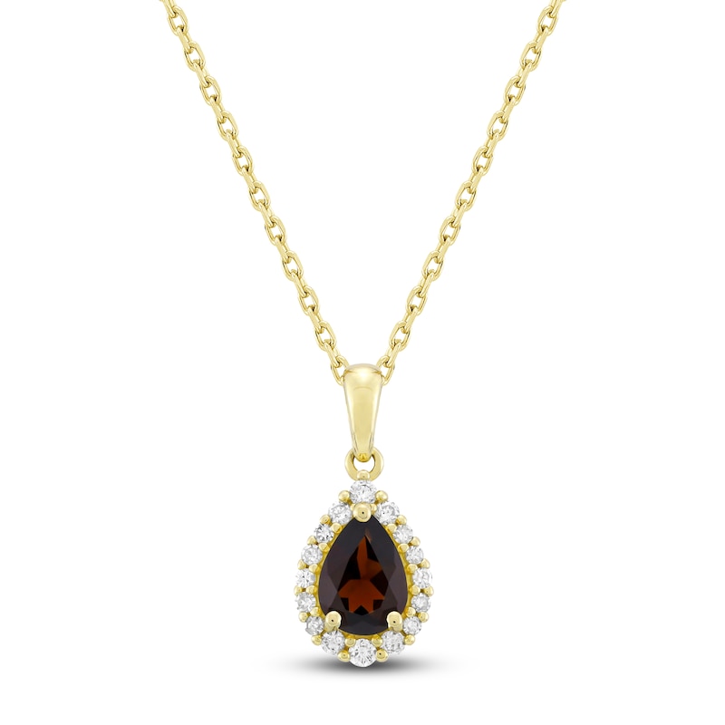 Main Image 1 of Pear-Shaped Natural Garnet & Diamond Necklace 1/6 ct tw 10K Yellow Gold 18&quot;