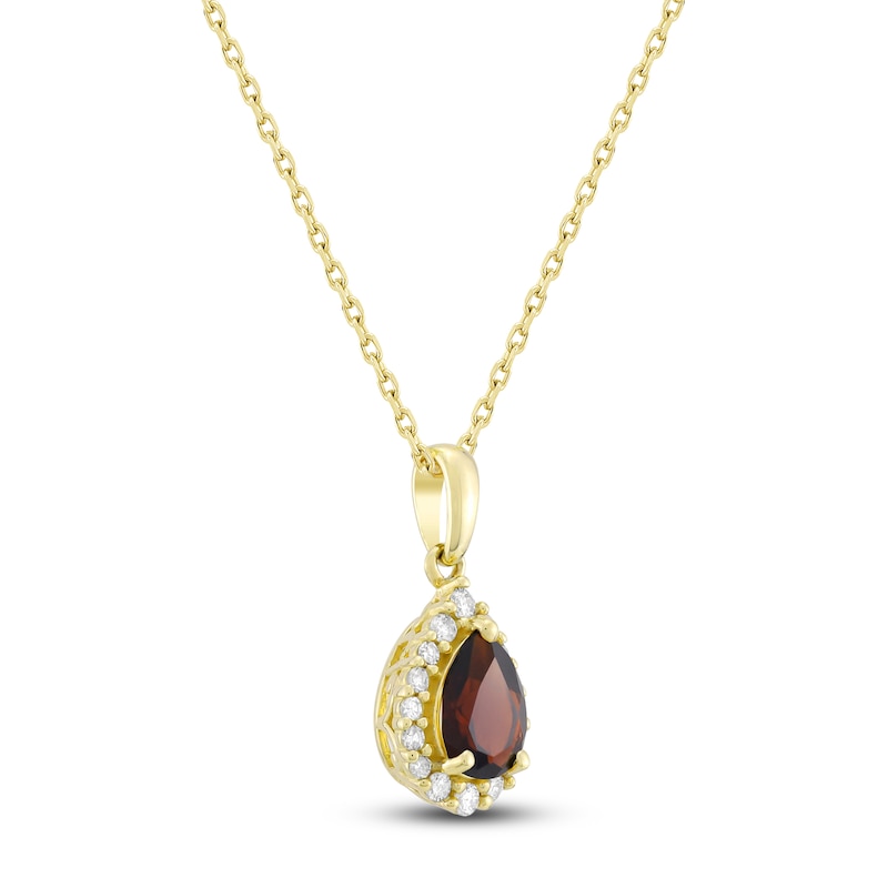 Main Image 2 of Pear-Shaped Natural Garnet & Diamond Necklace 1/6 ct tw 10K Yellow Gold 18&quot;