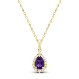 Pear-Shaped Natural Amethyst & Diamond Necklace 1/6 ct tw 10K Yellow Gold 18&quot;