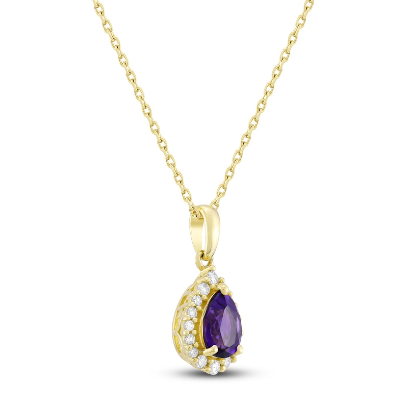 Main Image 2 of Pear-Shaped Natural Amethyst & Diamond Necklace 1/6 ct tw 10K Yellow Gold 18&quot;