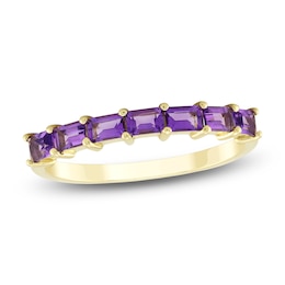 Baguette-Cut Natural Amethyst Stackable Ring 10K Yellow Gold