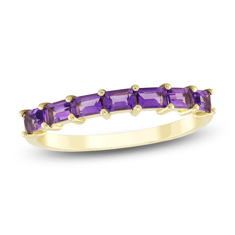 Main Image 1 of Baguette-Cut Natural Amethyst Stackable Ring 10K Yellow Gold