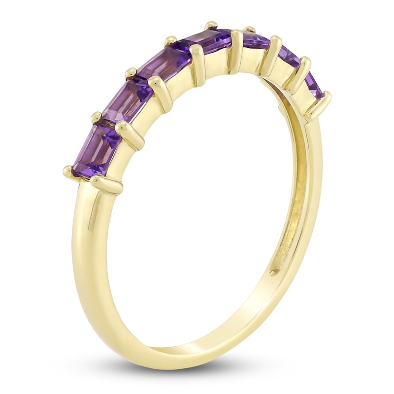 Main Image 2 of Baguette-Cut Natural Amethyst Stackable Ring 10K Yellow Gold