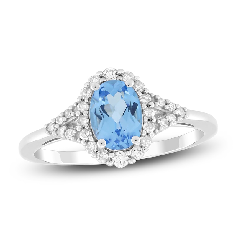 Oval-Cut Natural Swiss Blue Topaz & Diamond Ring 1/5 ct tw 10K White Gold