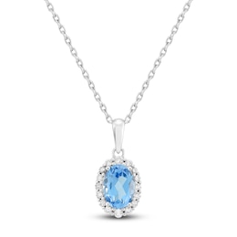 Oval-Cut Natural Swiss Blue Topaz & Diamond Necklace 1/6 ct tw 10K White Gold 18&quot;