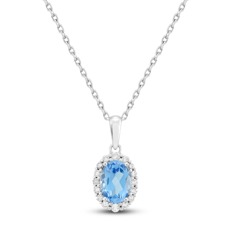 Main Image 1 of Oval-Cut Natural Swiss Blue Topaz & Diamond Necklace 1/6 ct tw 10K White Gold 18&quot;