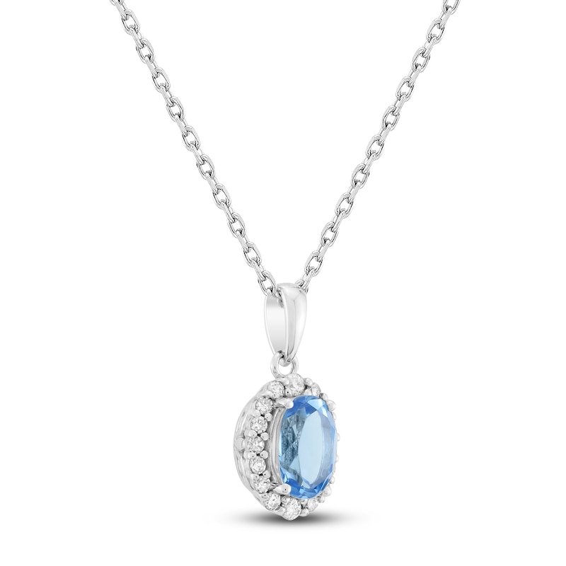 Main Image 2 of Oval-Cut Natural Swiss Blue Topaz & Diamond Necklace 1/6 ct tw 10K White Gold 18&quot;