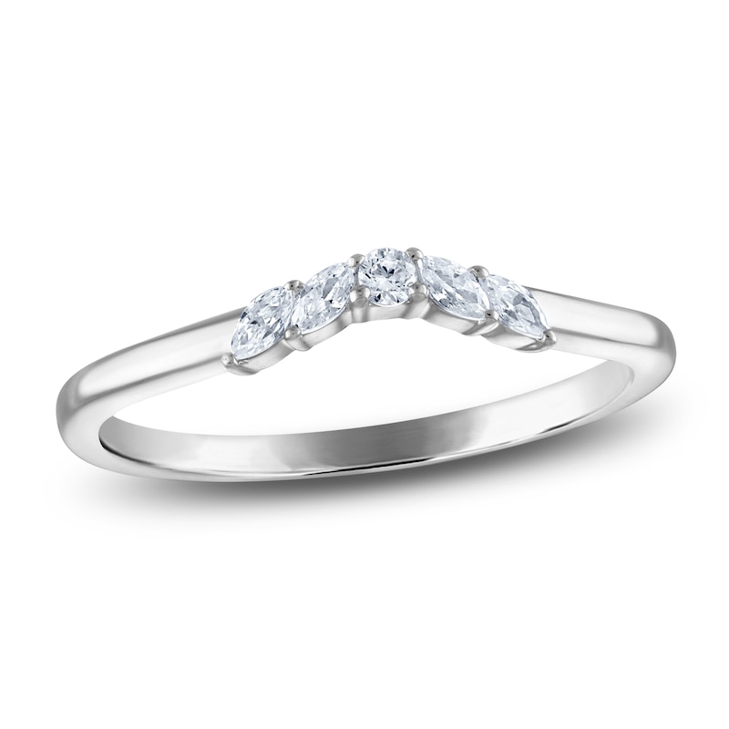 Certified Round & Marquise-Cut Diamond Contour Anniversary Ring 1/6 ct tw 14K White Gold